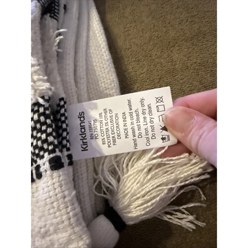 Cream Black Boho Throw Blanket With Tassels On Corners 64"x50" (TD) - Picture 4 of 4